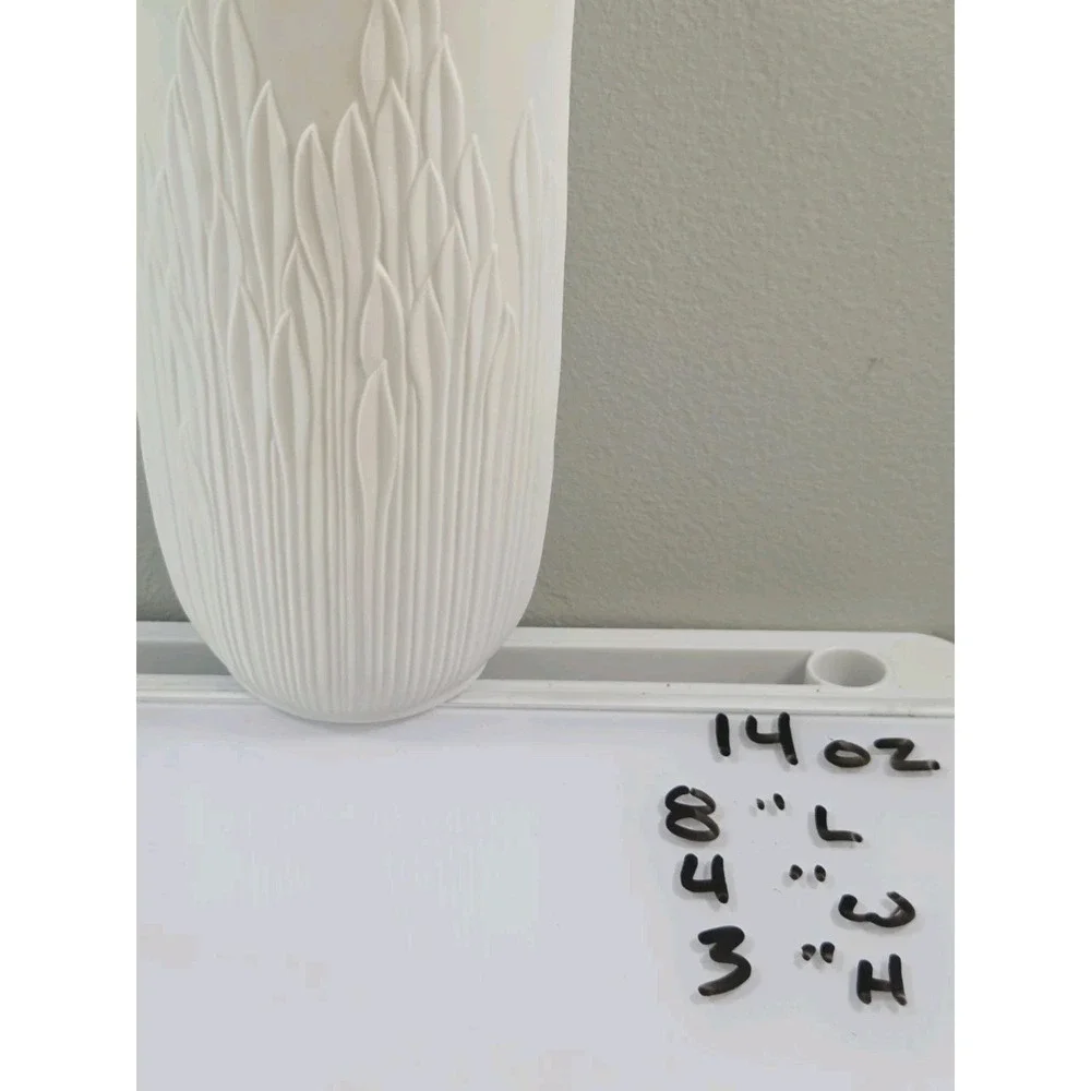 AK Kaiser White Matte Porcelain Vase Grass Leaf Pattern Made in Germany Signed